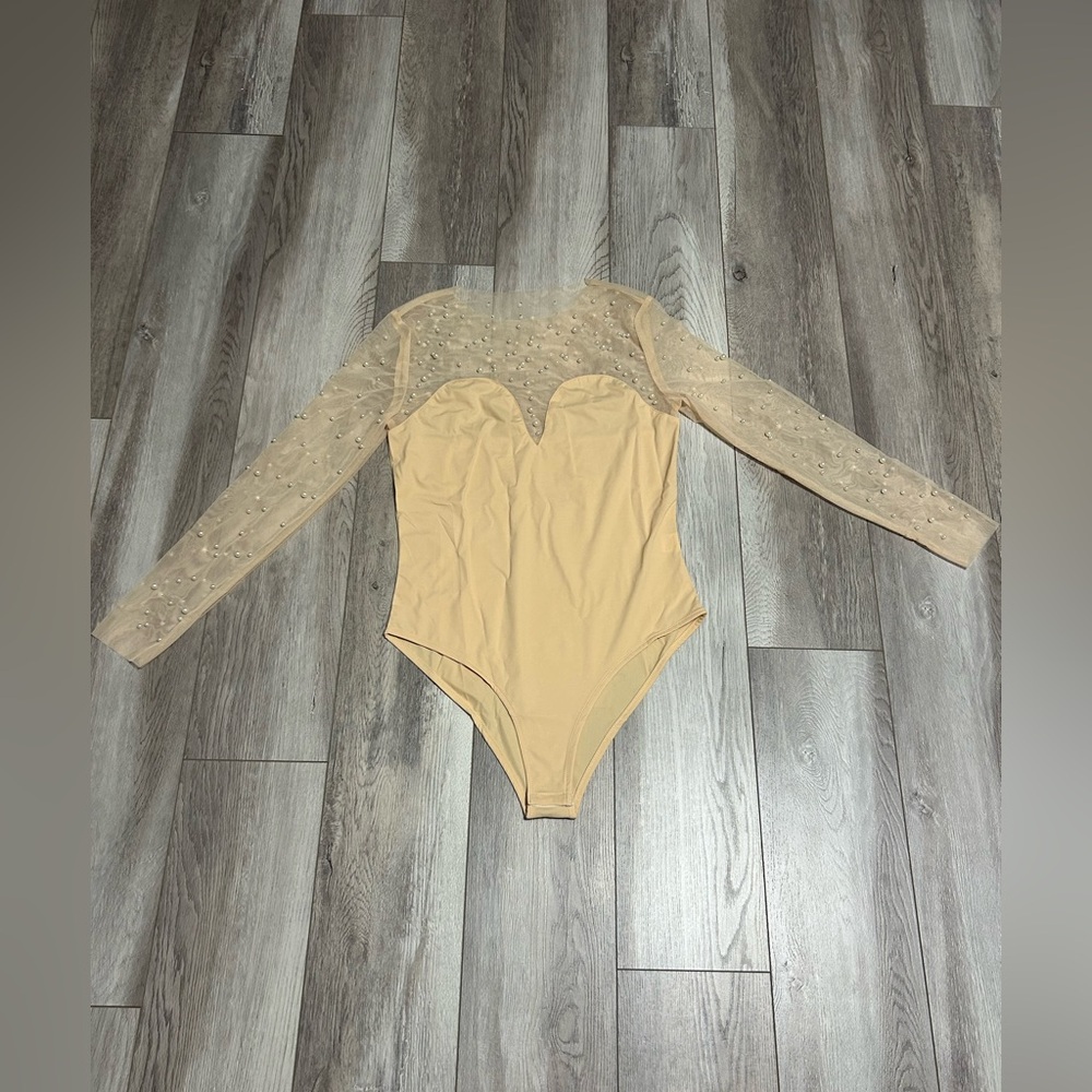 Illusion Long Sleeve Women's Top With Pearls